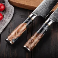 "ONYX" Allzweckmesser Damastmesser mit 67 Lagen 12,5 cm lange Klinge Griff aus Ahorn-Wurzelholz mit Verbundharz