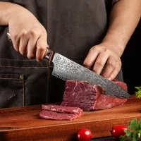 "ONYX" Gyuto Chefmesser Damastmesser mit 67 Lagen 20,0 cm lange Klinge Griff aus Ahorn-Wurzelholz mit Verbundharz