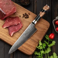 "ONYX" Gyuto Chefmesser Damastmesser mit 67 Lagen 20,0 cm lange Klinge Griff aus Ahorn-Wurzelholz mit Verbundharz