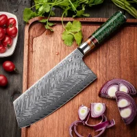 "JADE" Hackmesser Damastmesser mit 67 Lagen 19,0 cm lange Klinge Griff aus Harz-Acryl