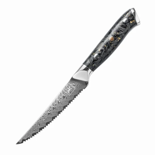 "OBSIDIAN" Steakmesser Damastmesser mit 67 Lagen 11,5 cm lange Klinge Griff aus Kohlefaser