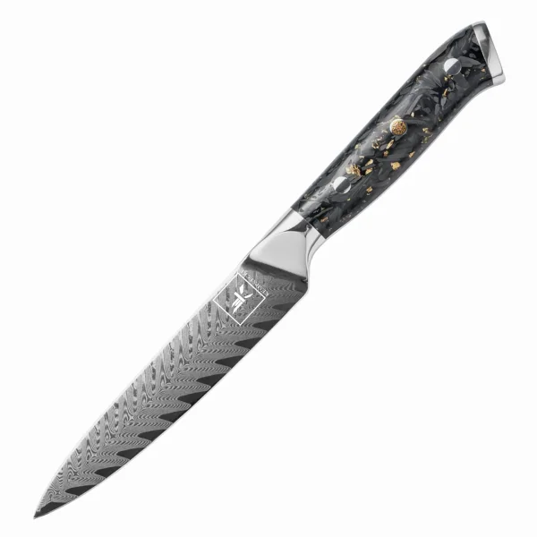 "OBSIDIAN" Allzweckmesser Damastmesser mit 67 Lagen 12,5 cm lange Klinge Griff aus Kohlefaser