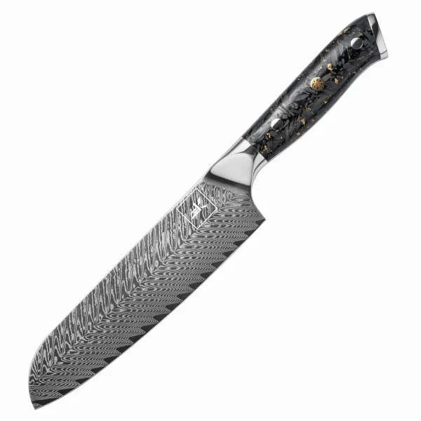 "OBSIDIAN" Santoku Chefmesser Damastmesser mit 67 Lagen 17,5 cm lange Klinge Griff aus Kohlefaser