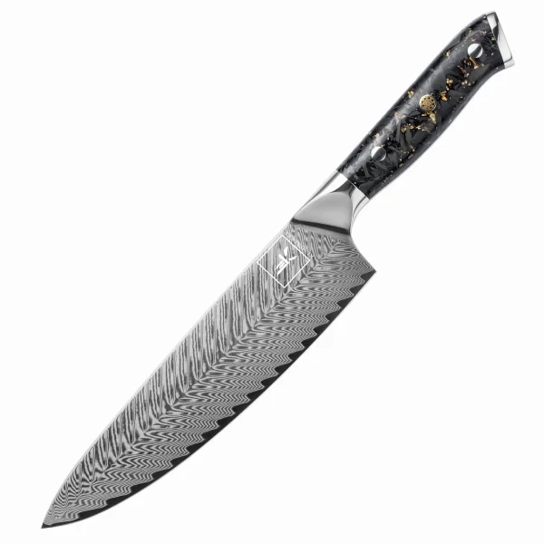 "OBSIDIAN" Chefmesser Damastmesser mit 67 Lagen 20,0 cm lange Klinge Griff aus Kohlefaser