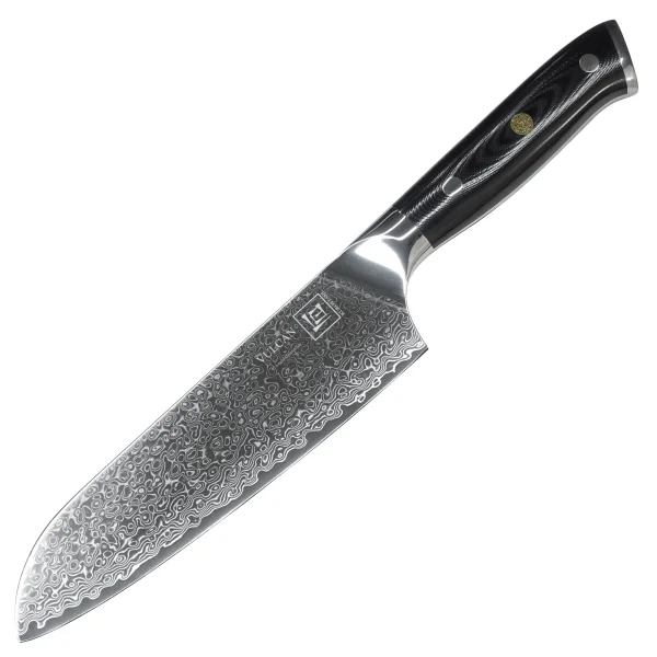 Santoku VULCAN Damastmesser mit 67 Lagen 18 cm lange Klinge Griff aus G10