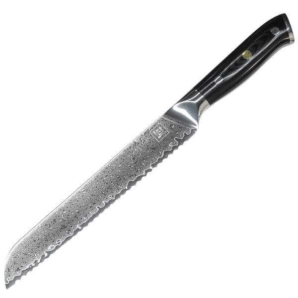 Brotmesser VULCAN Damastmesser mit 67 Lagen 21 cm lange Klinge Griff aus G10