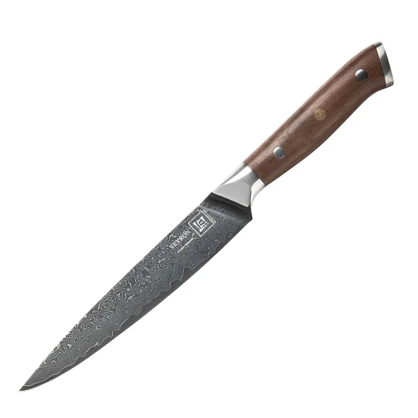 Officemesser VEYRON Damastmesser mit 67 Lagen 15,2 cm lange Klinge Griff aus Walnussholz