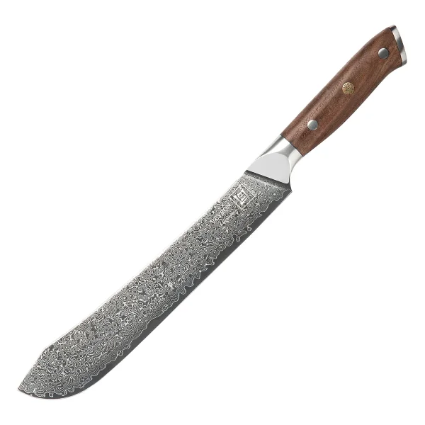 Fleischmesser VEYRON Damastmesser mit 67 Lagen 23,7 cm lange Klinge Griff aus Walnussholz