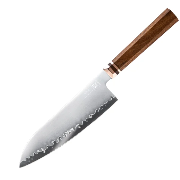 Santoku APEX 18,3 cm lange Klinge mit San-Mai ZDP-189 Stahl und Burkea Holzgriff